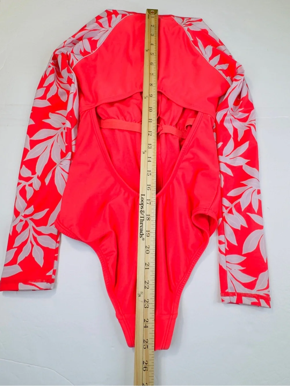 All in Motion Swimsuit Women’s Small Coral Floral Long Sleeve One Piece Stretch
